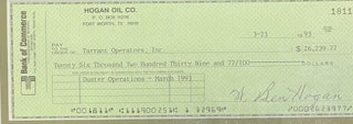 Ben Hogan Autographed Framed Check (PSA)