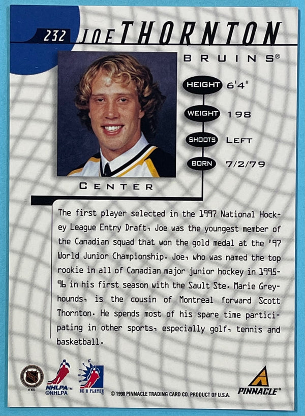 Joe Thronton Autographed 1998-99 Pinnacle Card #232