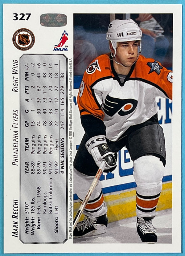 Mark Recchi Autographed 1992-93 Upper Deck Card #327