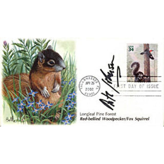 Arte Johnson Signed First Day of Issue Longleaf Pine Forest Red-Bellied Woodpecker