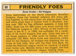 Friendly Foes 1963 Topps Card Back