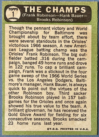 1968 Topps Card #1 Frank Robinson Hank Bauer Brooks Robinson