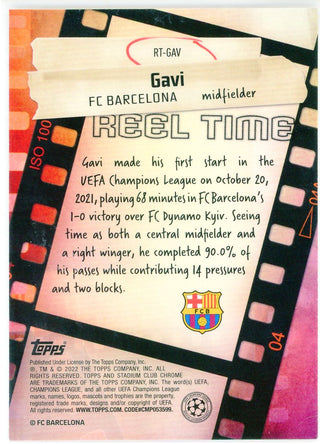 Gavi 2021-2022 Topps Stadium Club Chrome Reel Time Rookie Card #RT-GAV