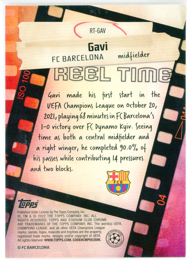 Gavi 2021-2022 Topps Stadium Club Chrome Reel Time Rookie Card #RT-GAV