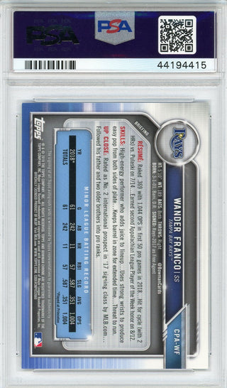 Wander Franco Autographed 2019 Bowman Chrome Purple Refractor Rookie Card #WF (PSA Mint 9)