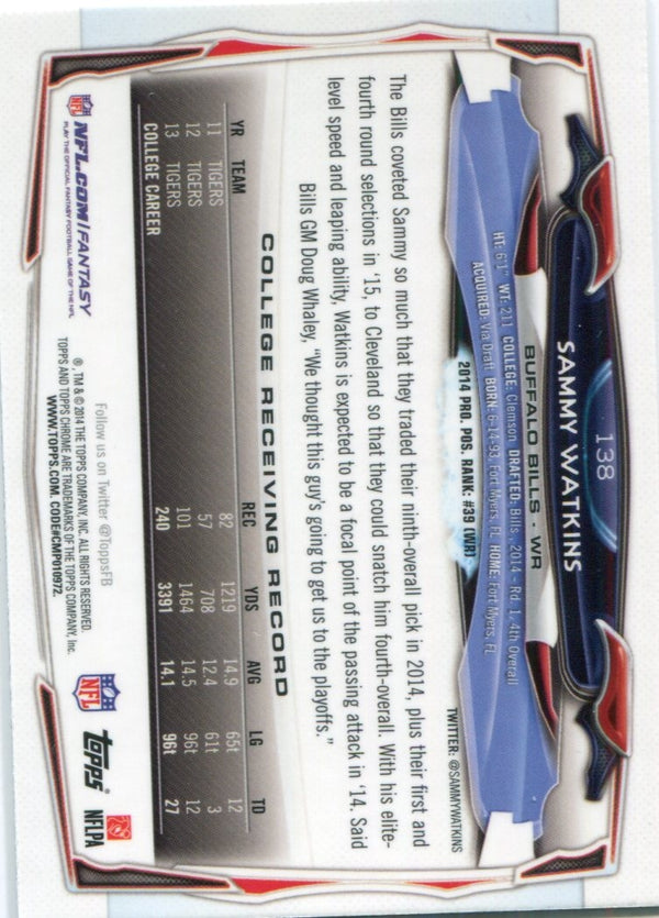 Sammy Watkins 2014 Topps Chrome Rookie Card