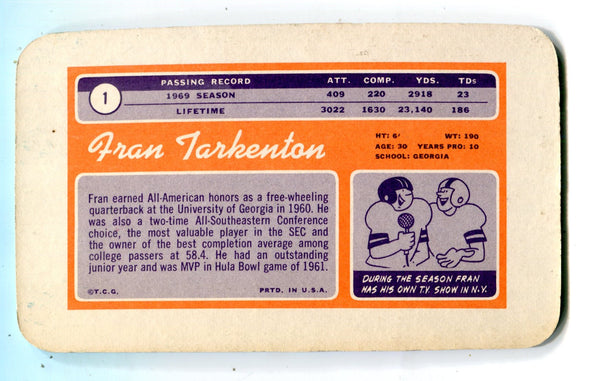 Fran Tarkenton 1970 Topps Super #1 Card