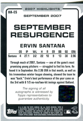 Ervin Santana 2008 Topps Autographed Card