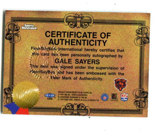 Gale Sayers 1999 Greats of The Game Autographed Card