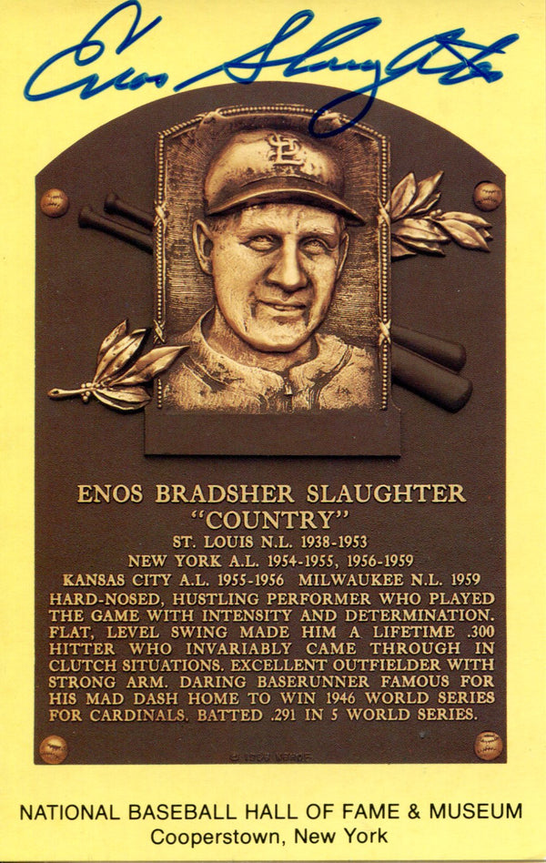 Enos Slaughter Autographed Hall of Fame Plaque