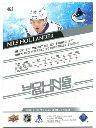 Nils Hoglander Upper Deck Young Guns Rookie