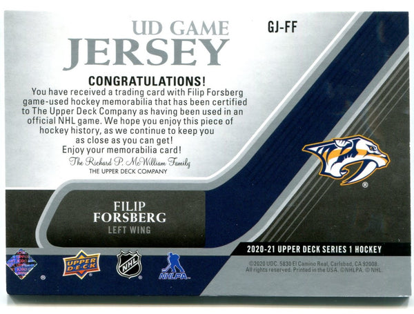 Filip Forsberg Upper Deck Jersey Card 2020