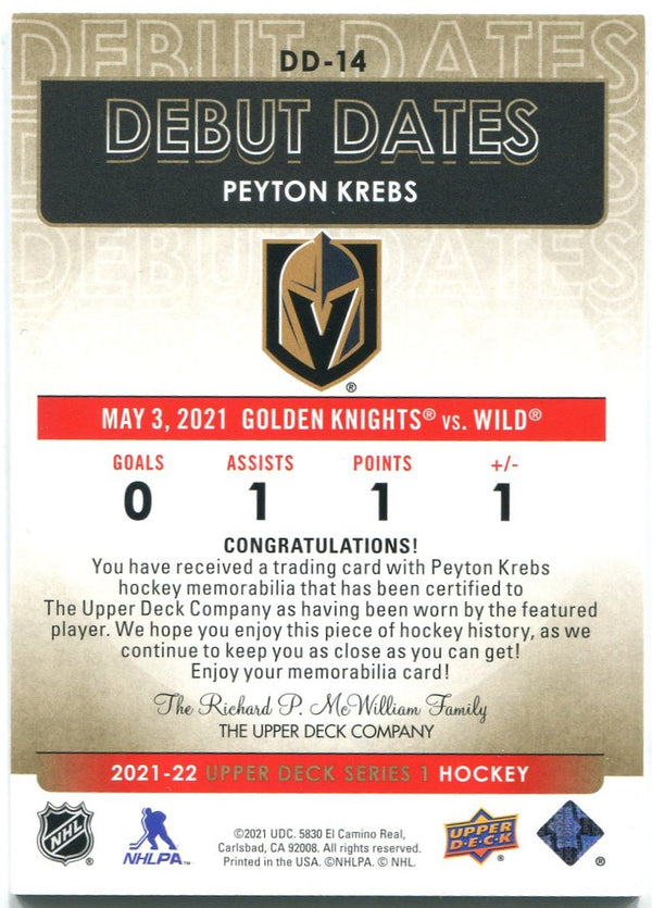 Peyton Krebs Upper Deck Jersey Card Debut Dates