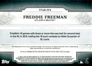 Freddie Freeman 2014 Topps Triple Threads Game Used/Autgraphed Card #5/18