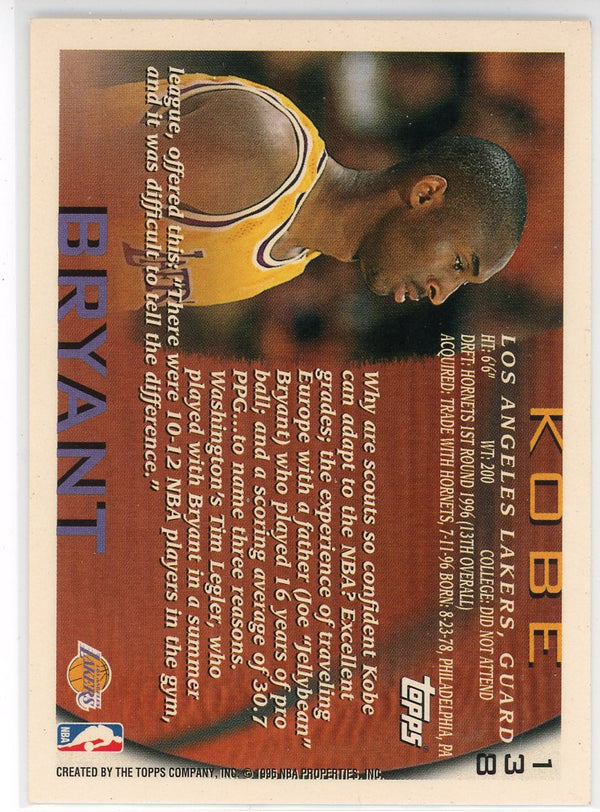 Kobe Bryant 1996 Topps Rookie Card #138