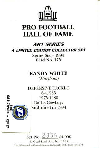 Randy White "HOF 94" Autographed 1994 Goal Line Art Card