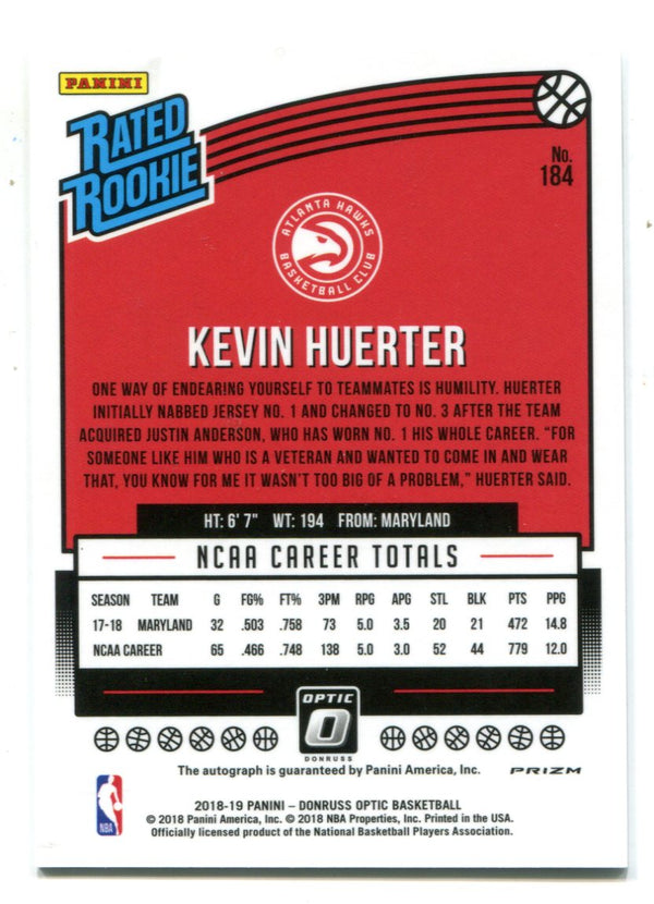 Kevin Huerter 2018 Donruss Rated Rookie Fast Break #184 Auto Card