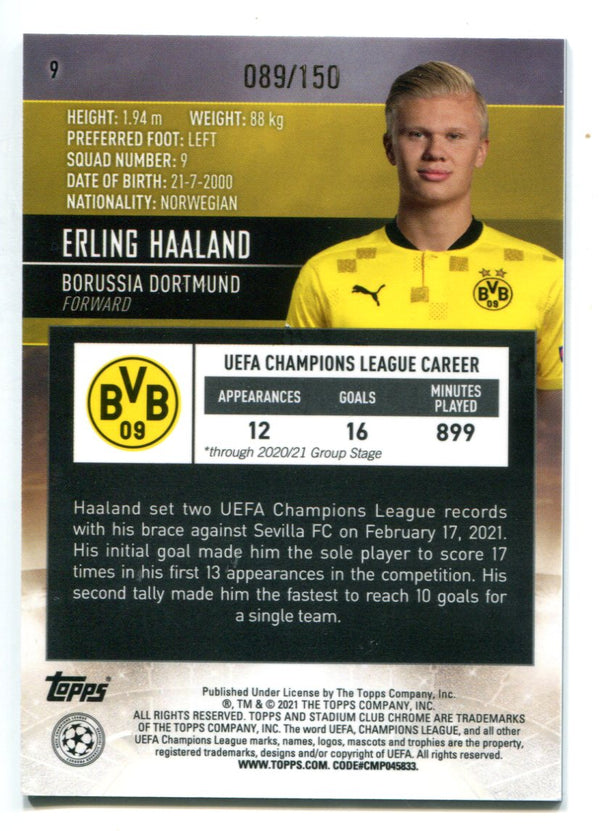 Erling Haaland 2021 Topps Stadium Club Chrome Green Electric #9 Card /150
