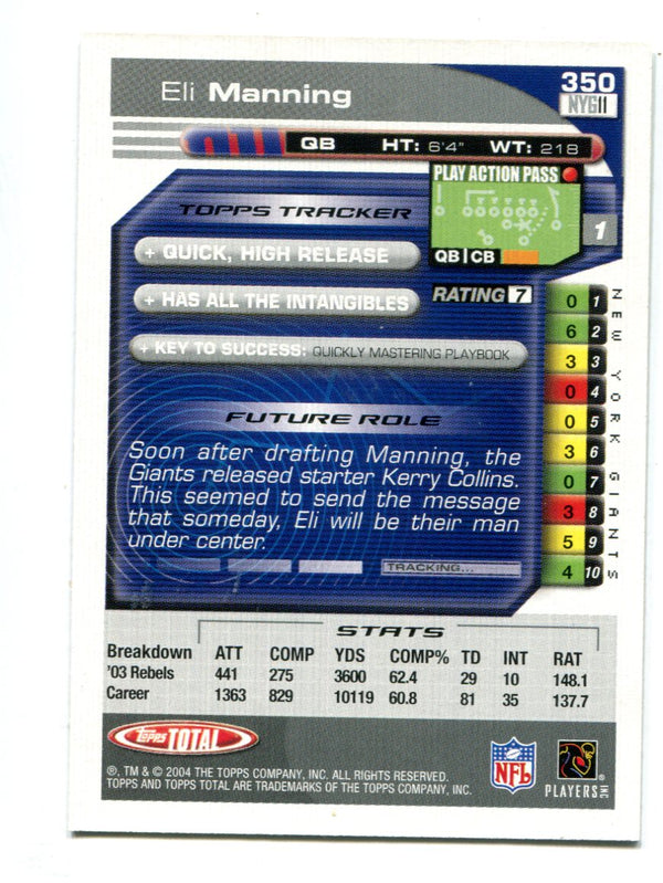 Eli Manning 2004 Topps Total Rookie Card #350