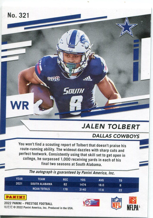Jalen Tolbert 2022 Panini Prestige Football Cracked Ice Autographed Card /10