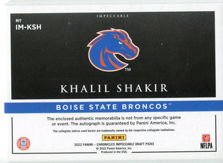 Khalil Shakir 2022 Panini Chronicles Draft Picks Impeccable Autographed Relic Rookie Card /199