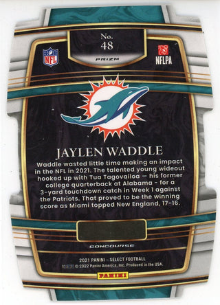 Jaylen Waddle 2021 Panini Select Green / Yellow Prizm Die Cut Rookie Card #48