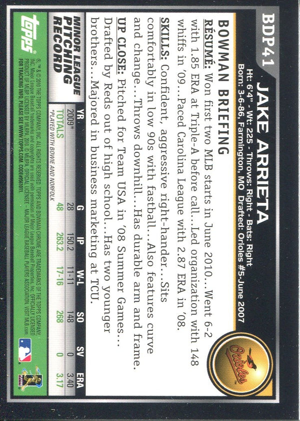 Jake Arrieta 2010 Bowman Chrome Rookie Card