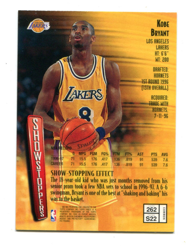 Kobe Bryant 1998 Topps Showstoppers #262 Card W/Coating