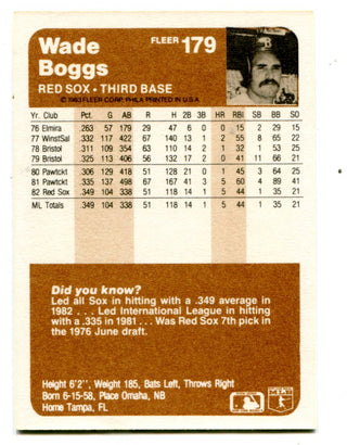 Wade Boggs 1983 Fleer #179 Card