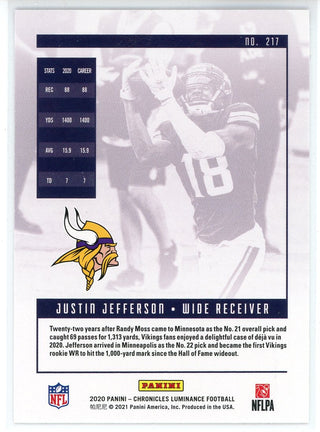 Justin Jefferson 2020 Panini Chronicles Luminance Rookie Card #217