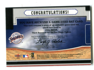 Phil Nevin 2002 Fleer Genuine Bat`s Incredible Bat Card