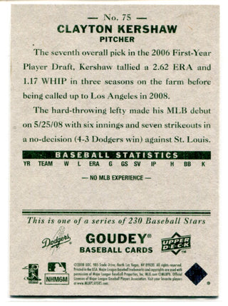 Clayton Kershaw 2008 Upper Deck Goudey Rookie Card #75