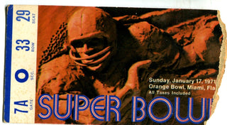 1971 Super Bowl Baltimore Colts Vs. Dallas Cowboys Ticket Stub