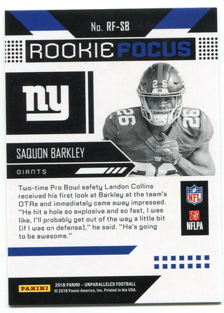 Saquon Barkley 2018 Panini Unparalleled Rookie Card Back