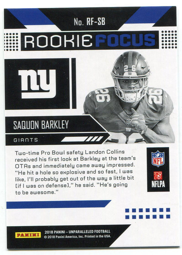 Saquon Barkley 2018 Panini Unparalleled Rookie Card Back