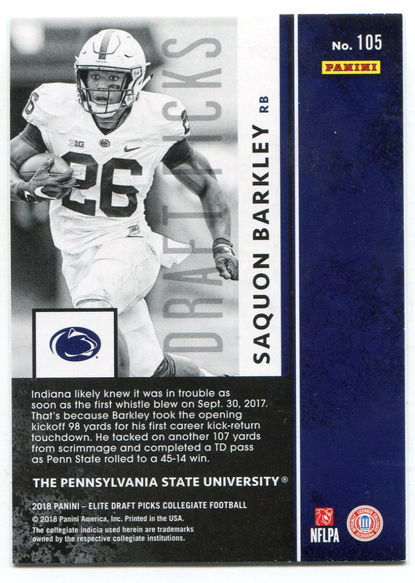 Saquon Barkley 2018 Panini Elite Rookie Card Back