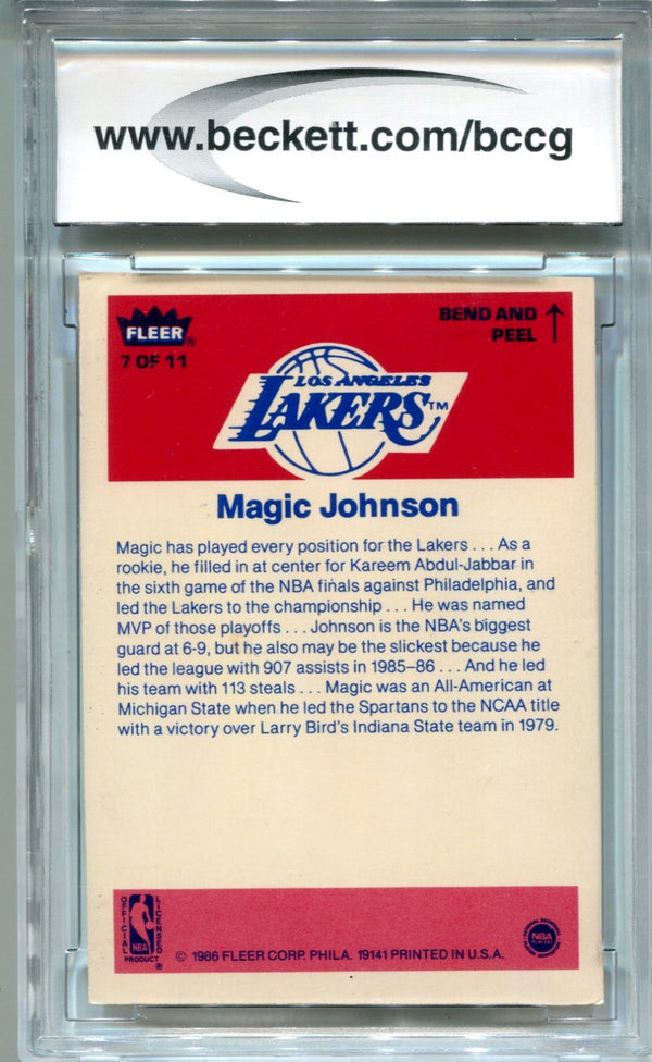 Magic Johnson 1986-87 Fleer Stickers #7 BCCG 8 Card