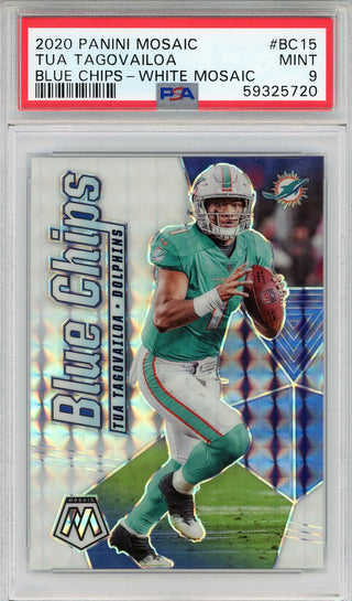Tua Tagovailoa 2020 Panini Mosaic Blue Chips White Mosaic Rookie Card #BC15 (PSA Mint 9)