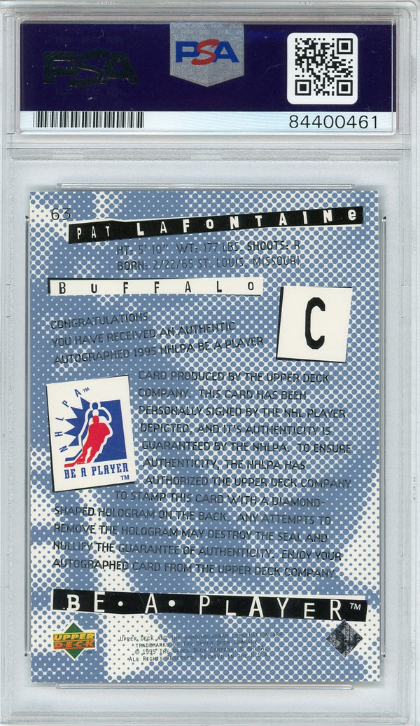 Pat LaFontaine Autographed 1995 Upper Deck Card #63 (PSA)