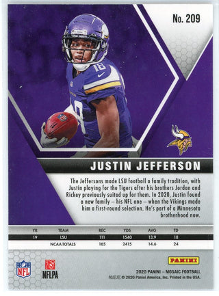 Justin Jefferson 2020 Panini Mosaic Rookie Card #209