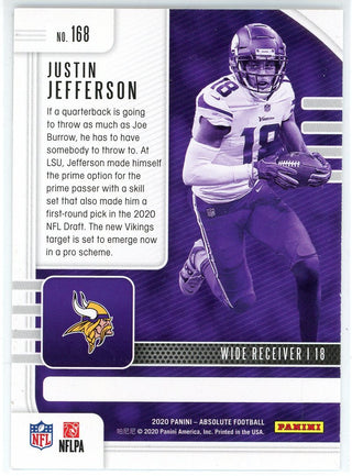 Justin Jefferson 2020 Panini Absolute Green Rookie Card #168