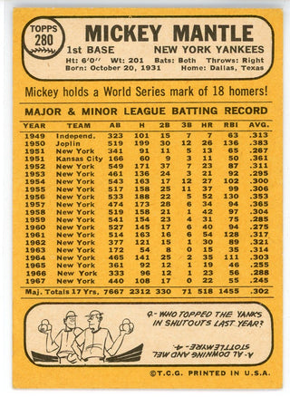 Mickey Mantle 1968 Topps Card #280