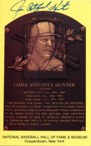 Jim Catfish Hunter Autographed Hall of Plaque Card (JSA)