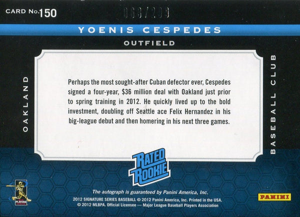 Yoenis Cespedes 2012 Panini Rated Rookie Patch/Autographed Card