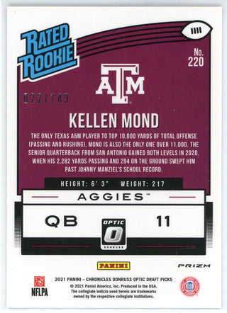 Kellen Mond 2021 Panini Chronicles Donruss Optic Draft Picks Rated Rookie Card #220