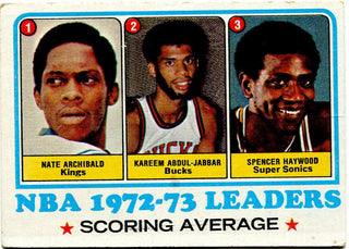 Topps 1973 NBA Scoring Leaders Nate Archibald Kareem Abdul Jabbar Spencer Haywood