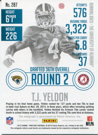 T.J. Yeldon Autographed 2015 Panini Prestige Rookie Card
