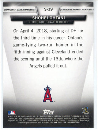Shohei Ohtani 2018 Topps Game Changers Rookie Card #S-39