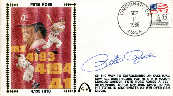 Pete Rose Autographed September 11th, 1985 First Day Cover (PSA)