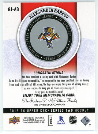 Aleksander Barkov 2015-16 Upper Deck Series Two Game Jersey Card #GJ-AB